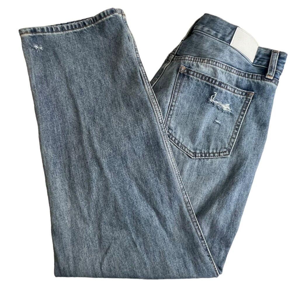 Pistola Medium Wash High Rise Button Fly Distressed Relaxed Straight Jeans 28